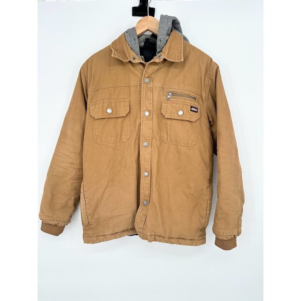 Dickies Duck Canvas Insulated Hooded Work Jacket Men’s S Quilted‎ Lined Brown